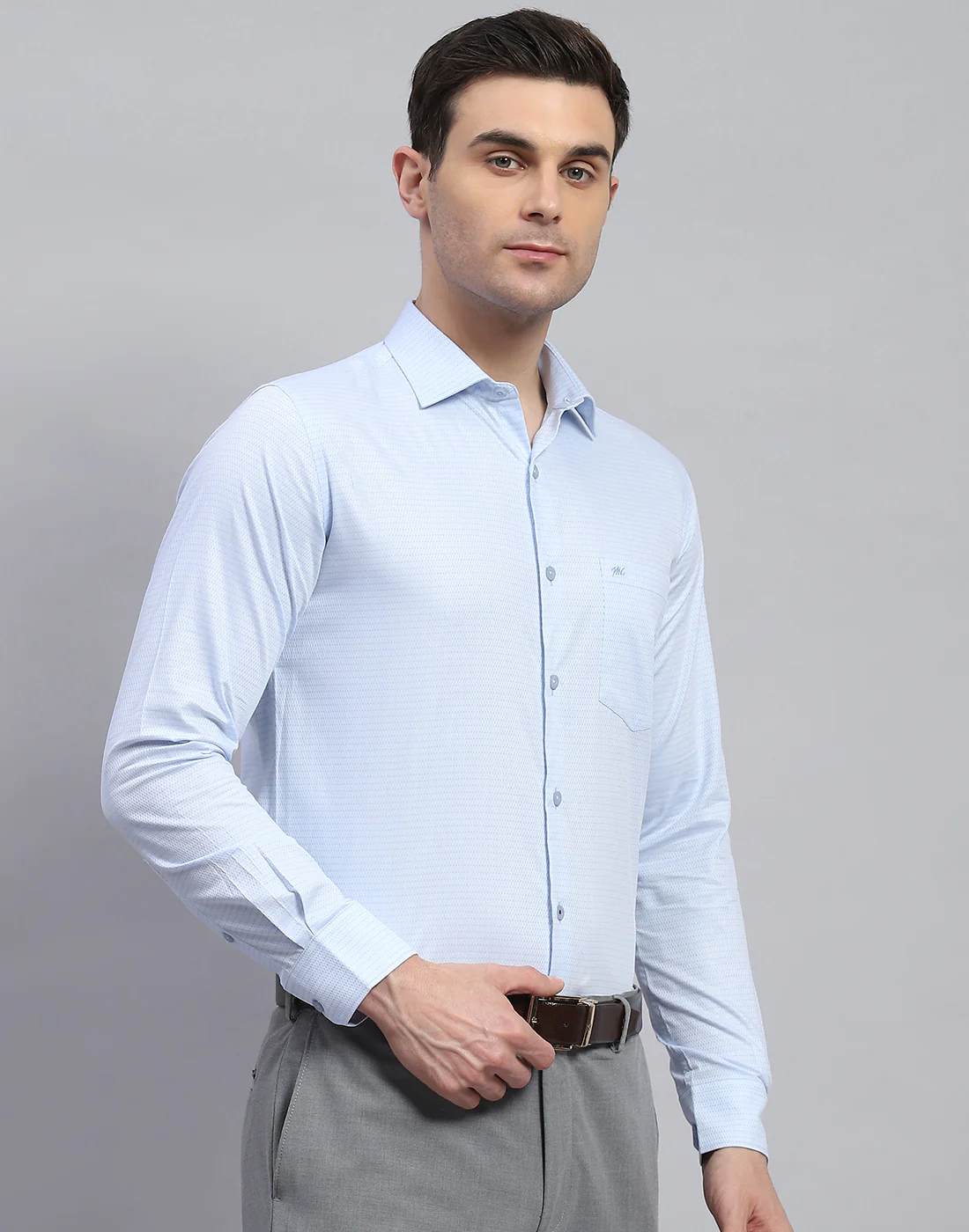 Men Blue Solid Spread Collar Full Sleeve Shirt - Image 4