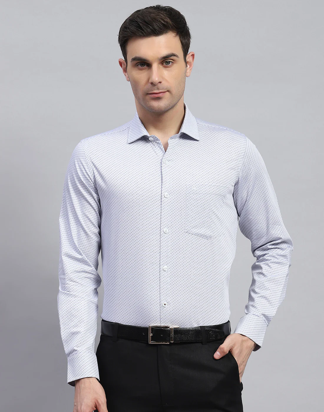 Men Blue Solid Spread Collar Full Sleeve Shirt - Image 3