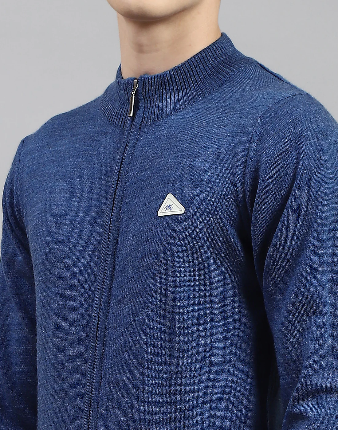 Men Blue Solid Stand Collar Full Sleeve Pullover - Image 6