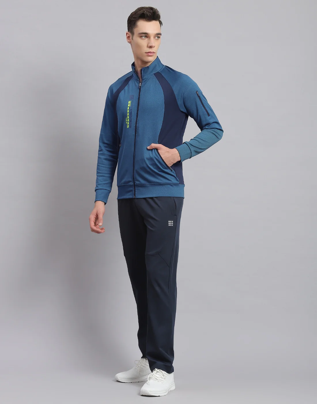 Rock.it Men Blue Solid Stand Collar Full Sleeve Tracksuit - Image 3