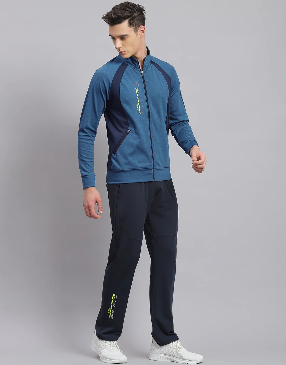 Rock.it Men Blue Solid Stand Collar Full Sleeve Tracksuit - Image 4