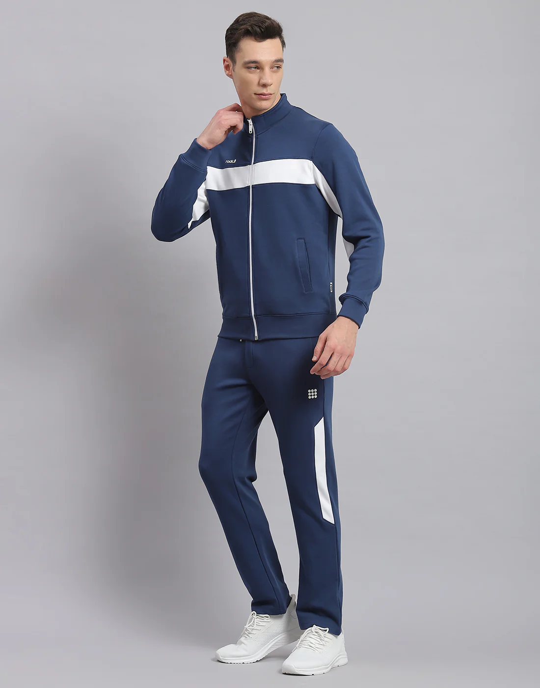 Rock.it Men Blue Solid Stand Collar Full Sleeve Tracksuit - Image 3