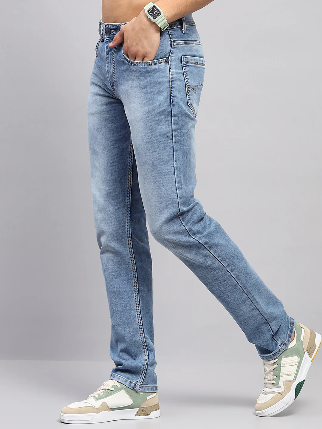 Men Blue Solid Straight Fit Denim - Image 3