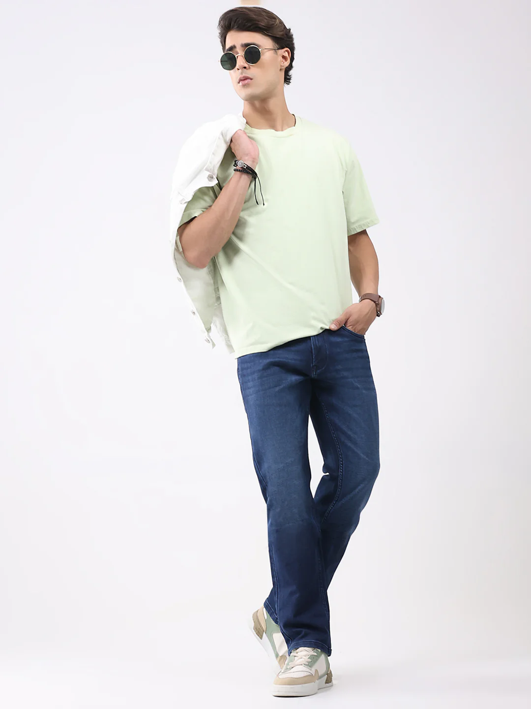 Men Blue Solid Straight Fit Denim - Image 2