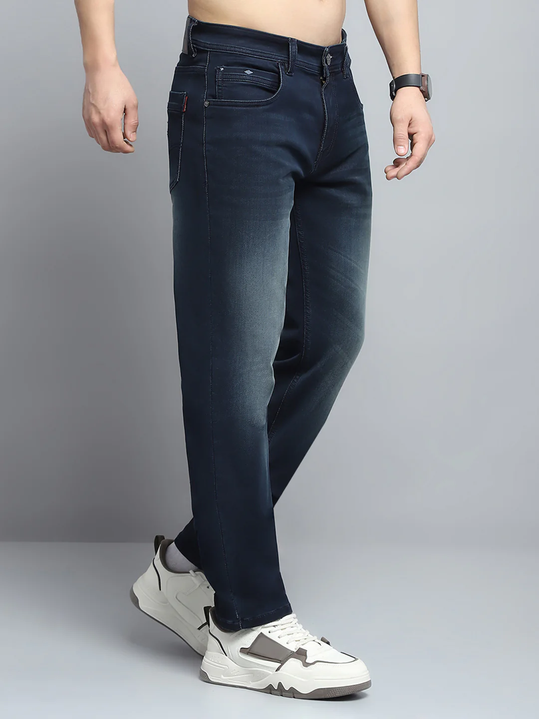 Men Blue Solid Straight Fit Denim - Image 4