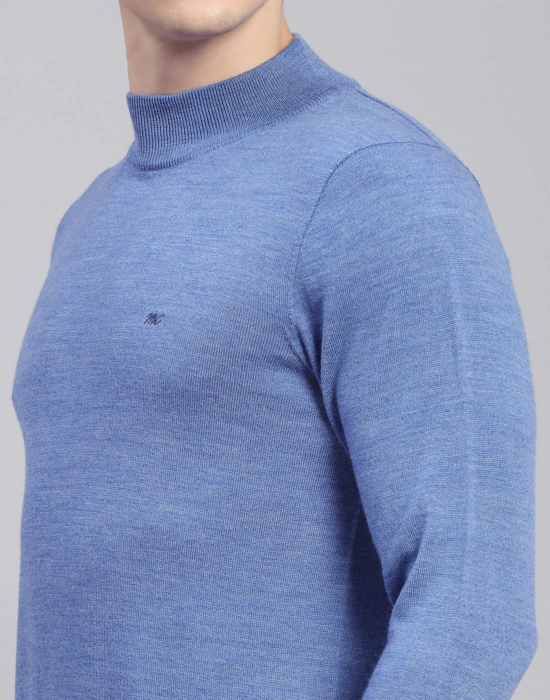 Men Blue Solid T Neck Full Sleeve Sweater - Image 7