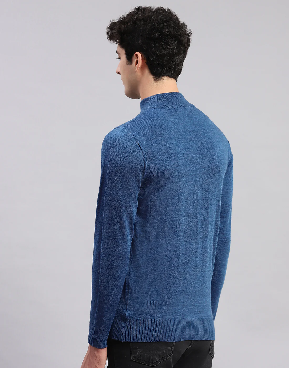 Men Blue Solid T Neck Full Sleeve Sweaters/Pullovers - Image 5