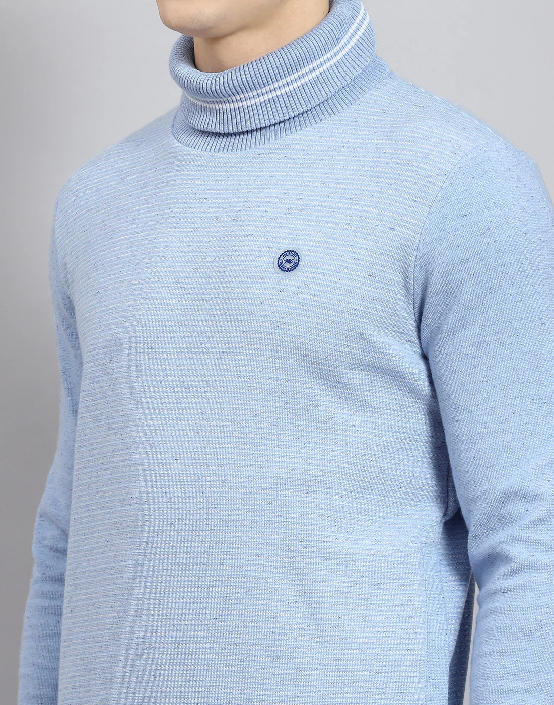 Men Blue Solid T Neck Full Sleeve Sweatshirt - Image 8