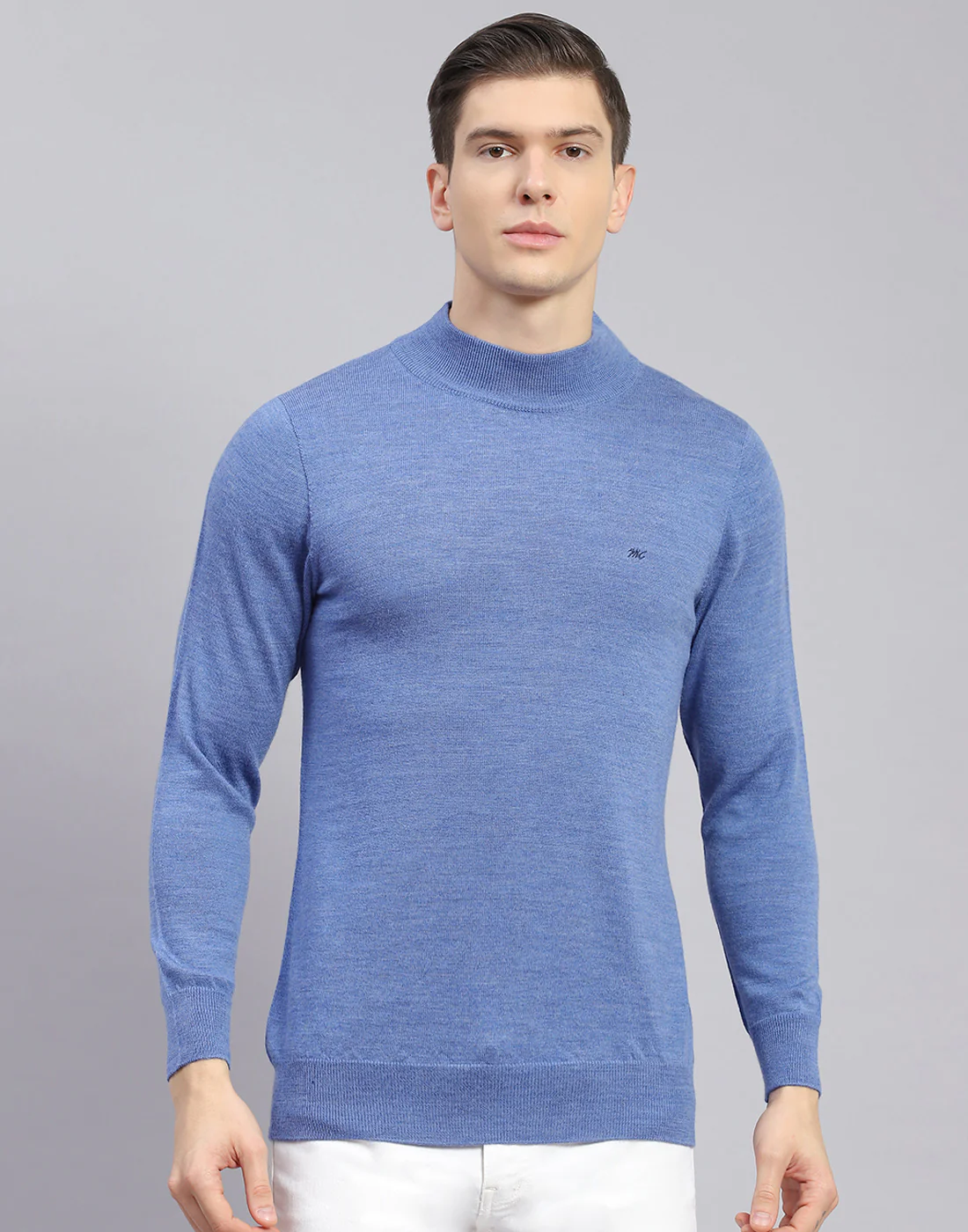 Men Blue Solid Turtle Neck Full Sleeve Pullover - Image 3