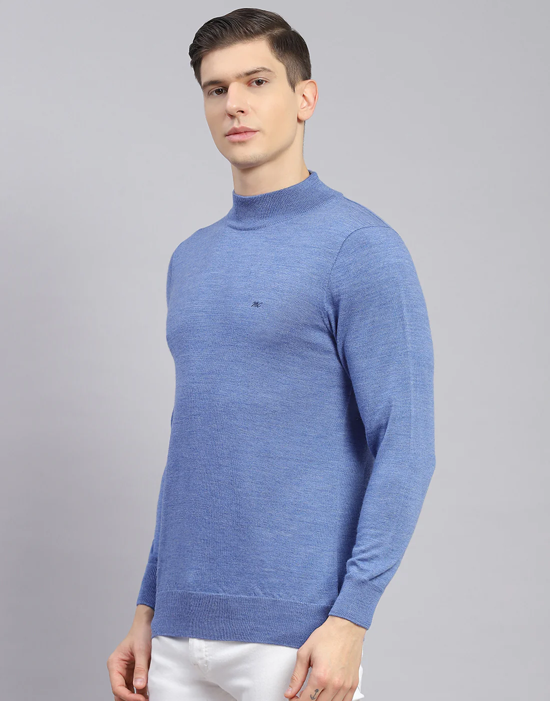 Men Blue Solid Turtle Neck Full Sleeve Pullover - Image 4