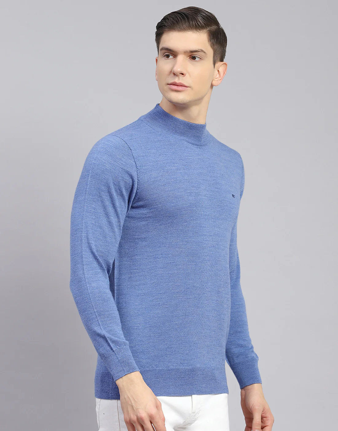Men Blue Solid Turtle Neck Full Sleeve Pullover - Image 5