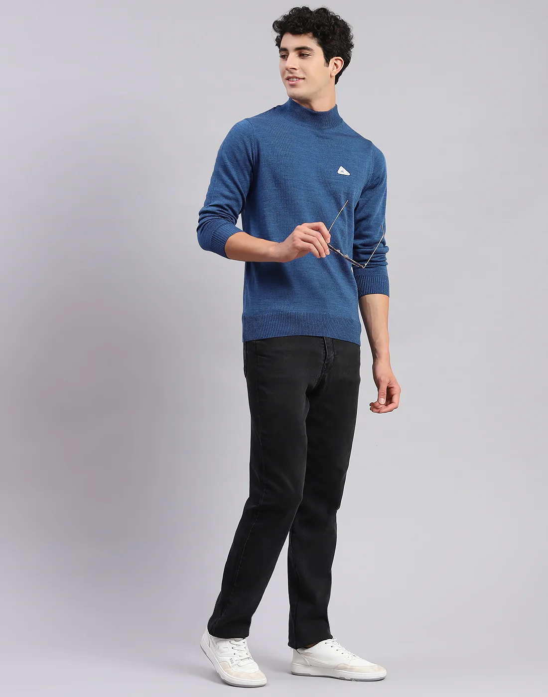 Men Blue Solid Turtle Neck Full Sleeve Pullover - Image 2