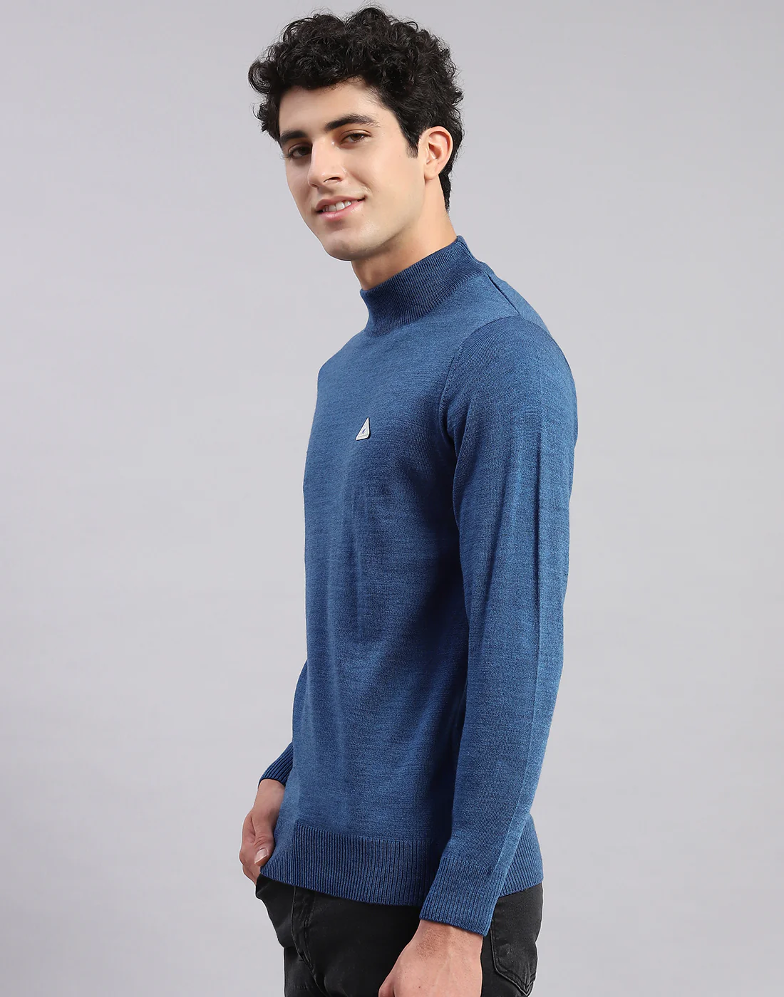 Men Blue Solid Turtle Neck Full Sleeve Pullover - Image 3