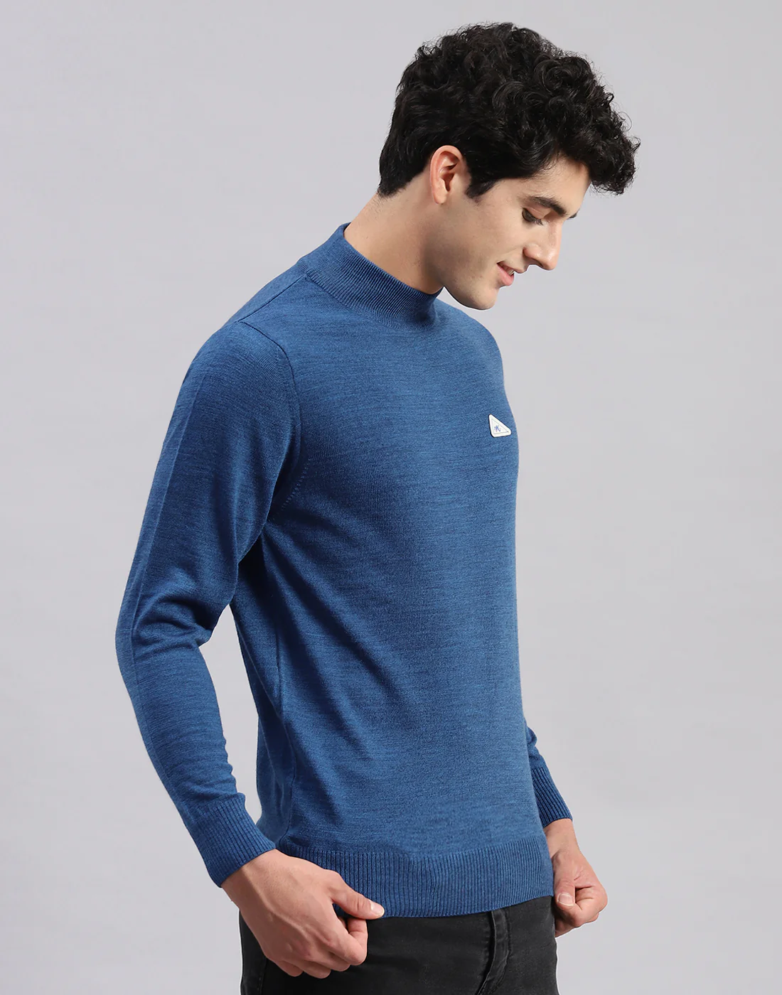 Men Blue Solid Turtle Neck Full Sleeve Pullover - Image 4