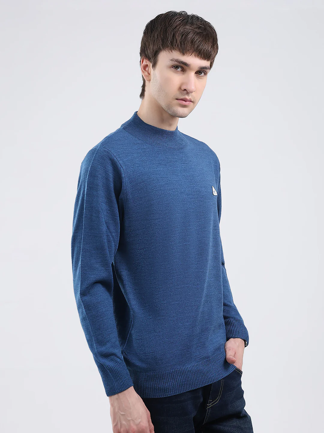 Men Blue Solid Turtle Neck Full Sleeve Pullover - Image 4