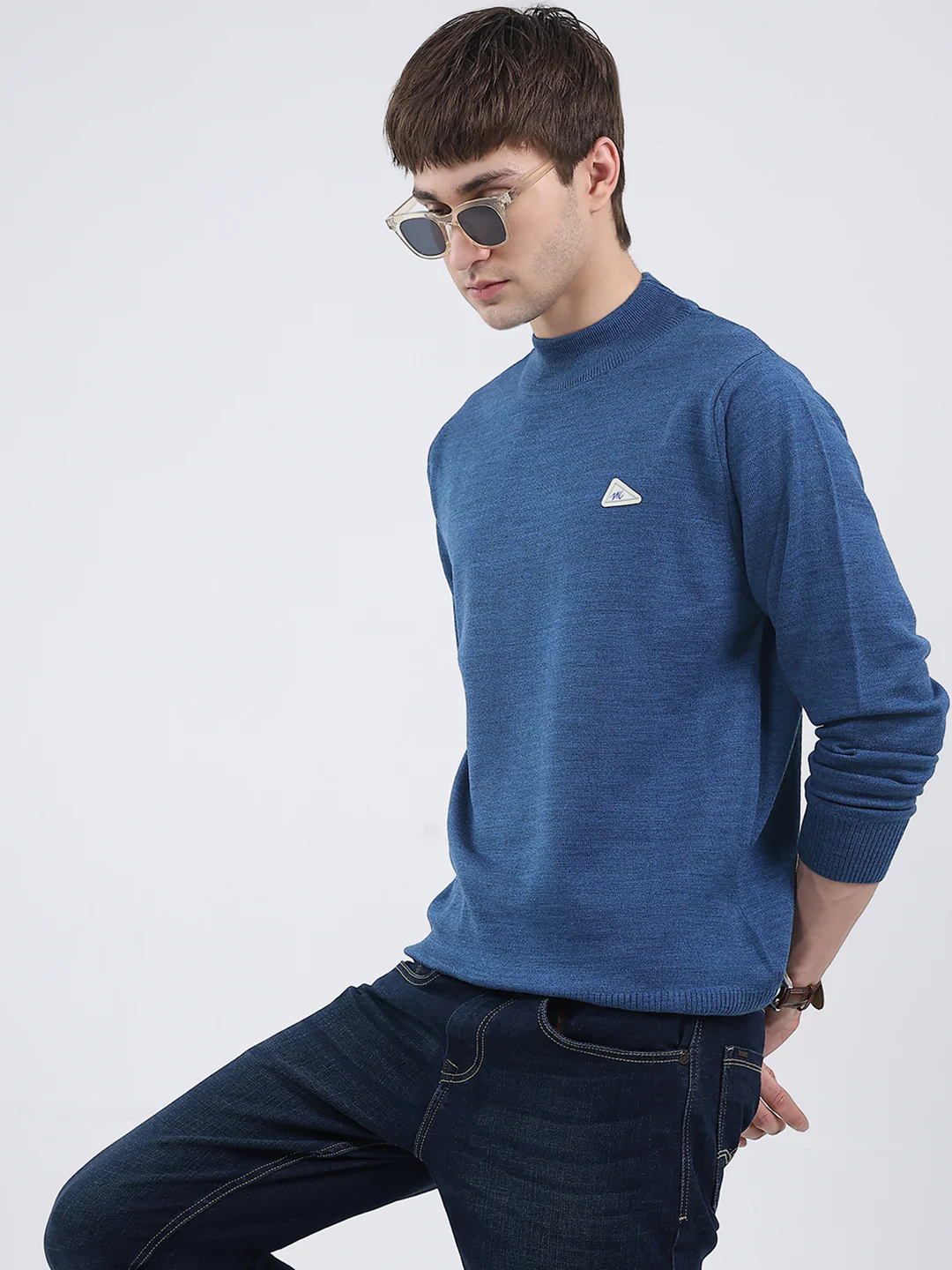 Men Blue Solid Turtle Neck Full Sleeve Pullover - Image 6
