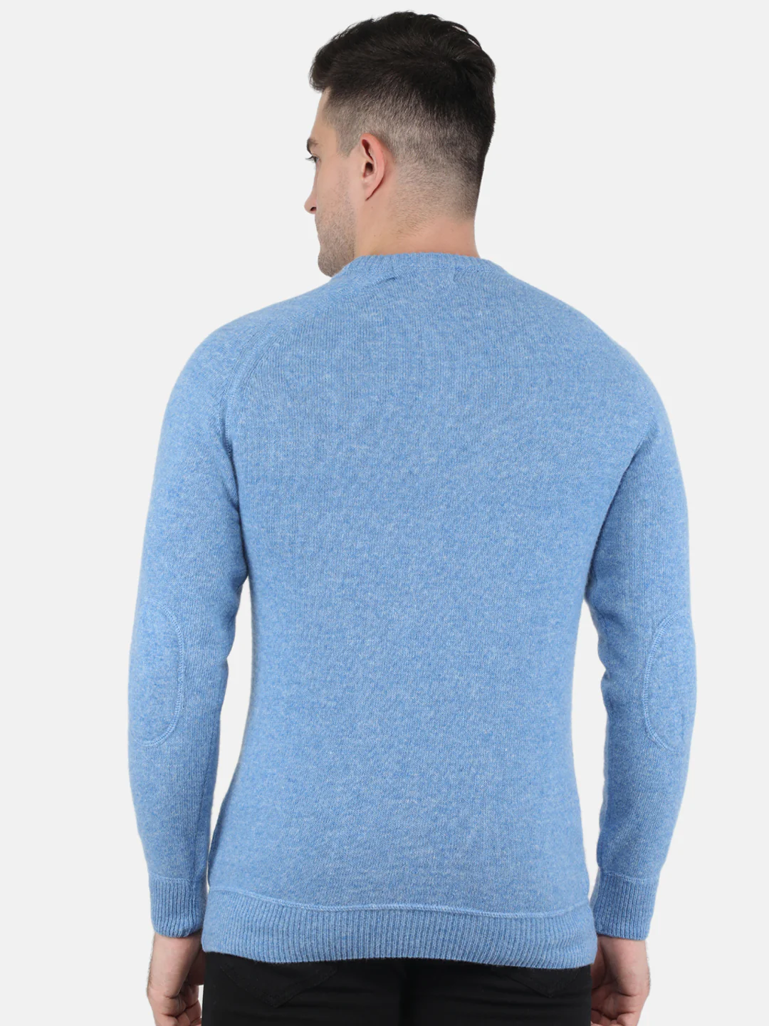 Men Sky Blue Solid Round Neck Full Sleeve Pullovers - Image 3