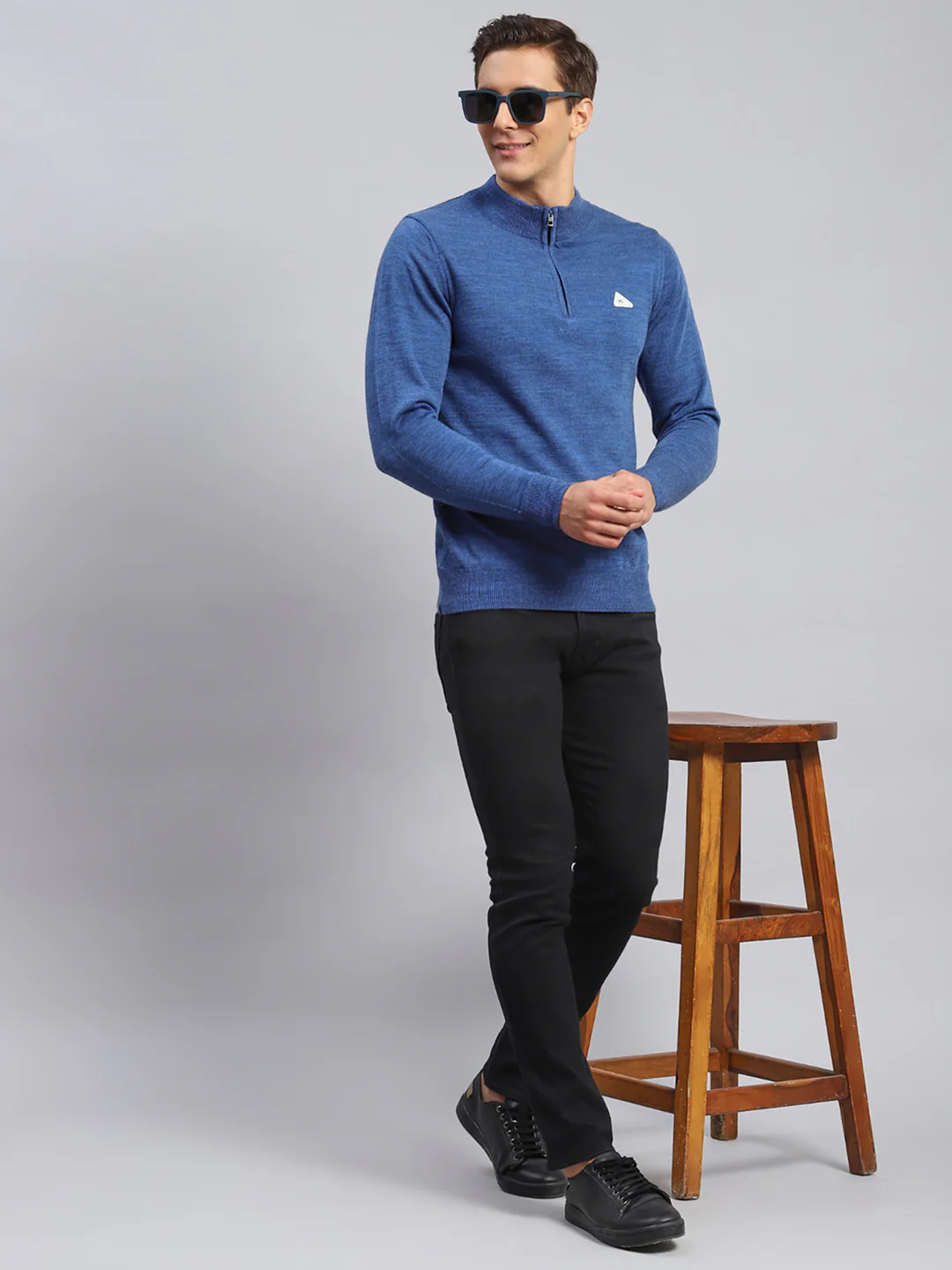 Men Blue Solid Wool blend Pullover - Image 2