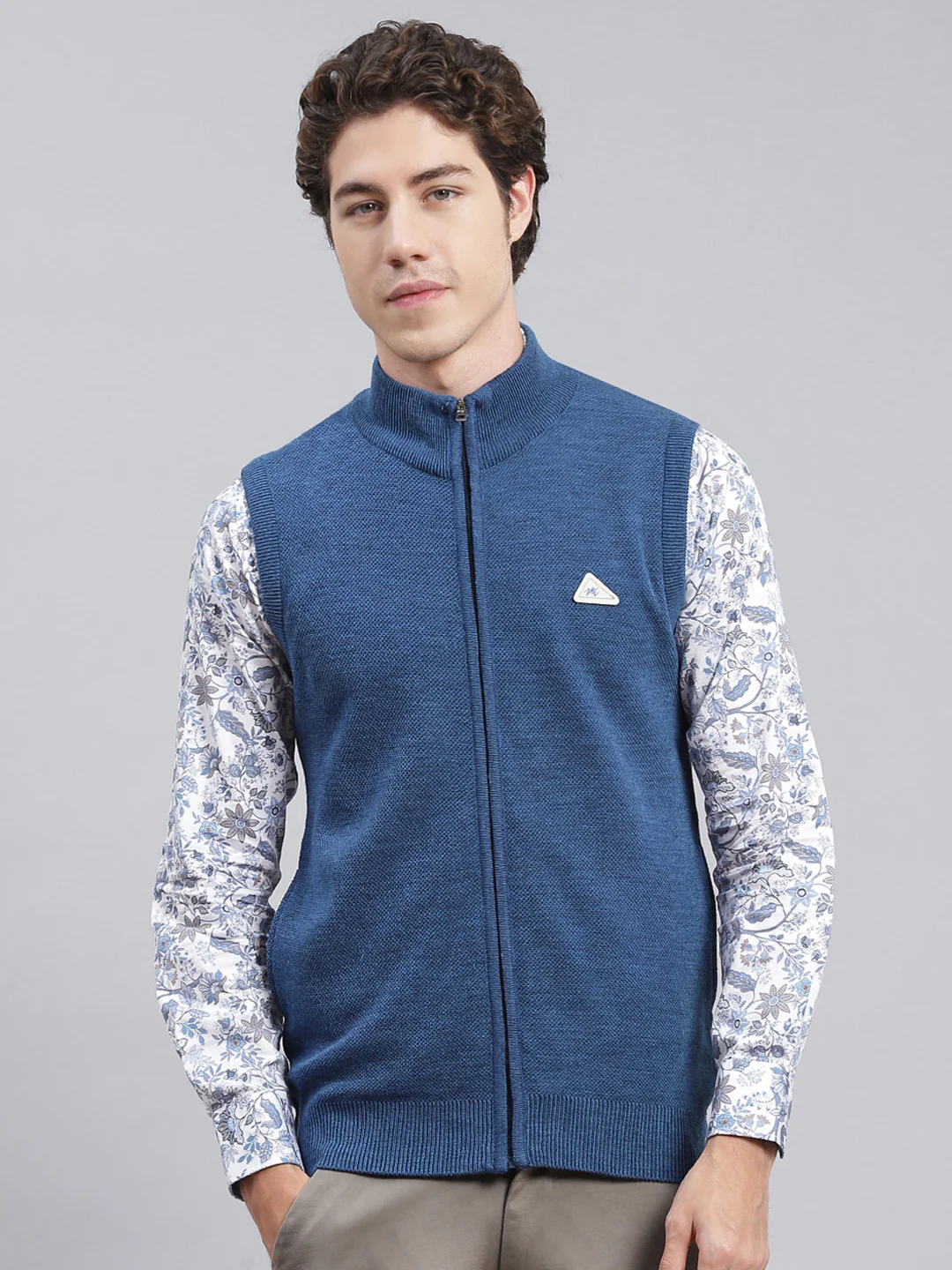 Men Blue Solid Wool blend Sweater - Image 2