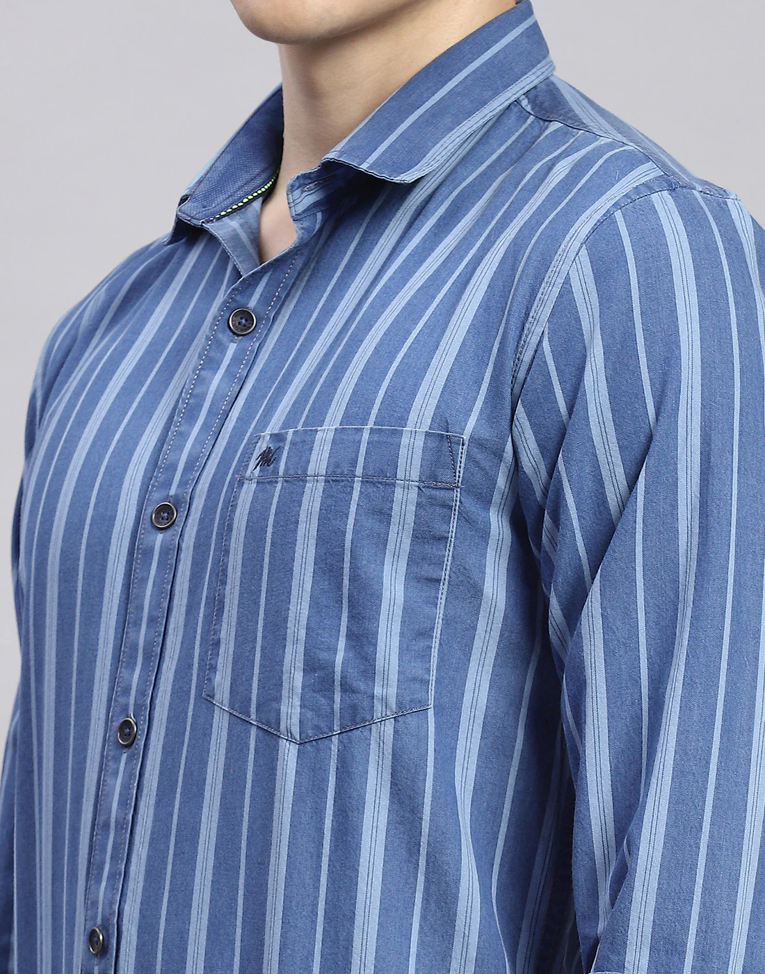 Men Blue Stripe Collar Full Sleeve Shirt - Image 7