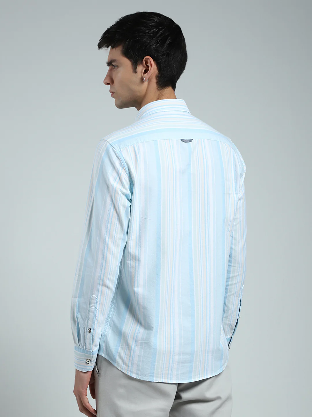 Men Blue Stripe Collar Full Sleeve Shirt - Image 5