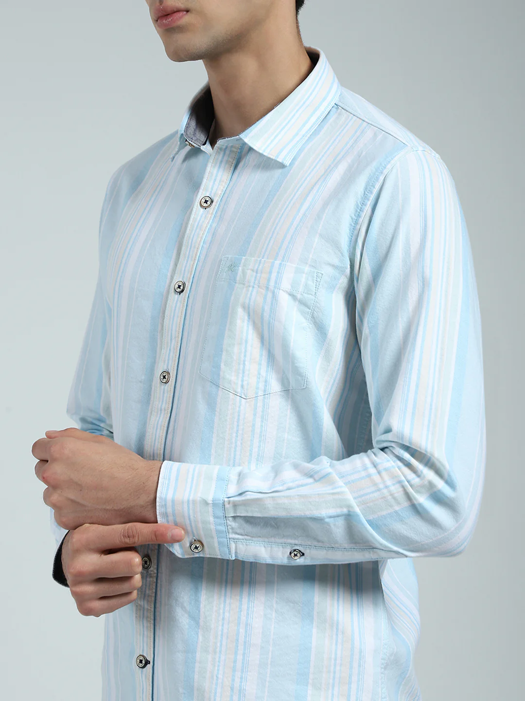 Men Blue Stripe Collar Full Sleeve Shirt - Image 7