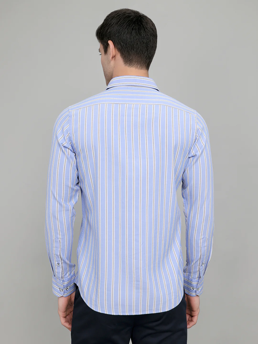 Men Blue Stripe Collar Full Sleeve Shirt - Image 4
