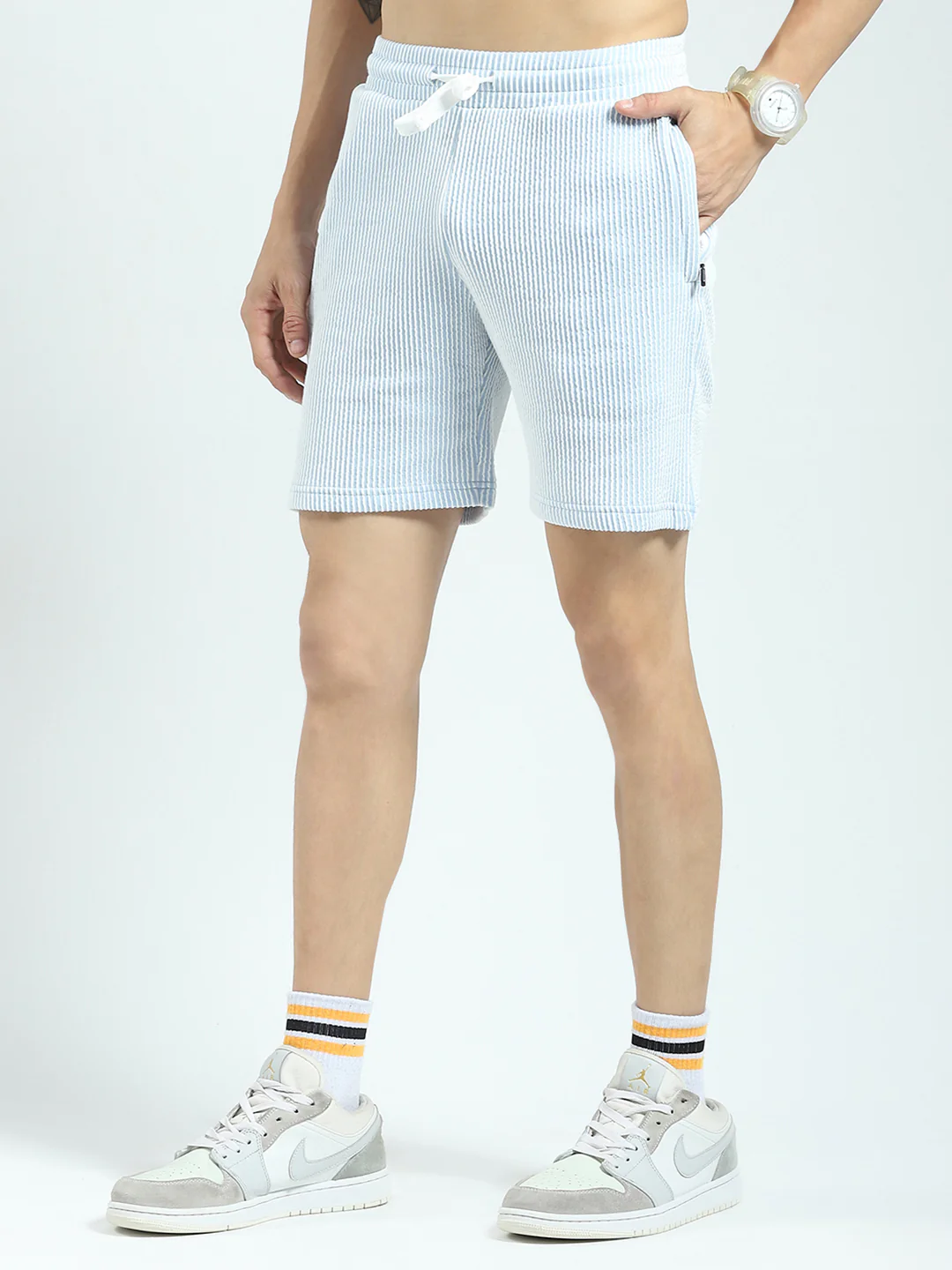 Rock.it Men Blue Stripe Collar Half Sleeve Cords Set - Image 6
