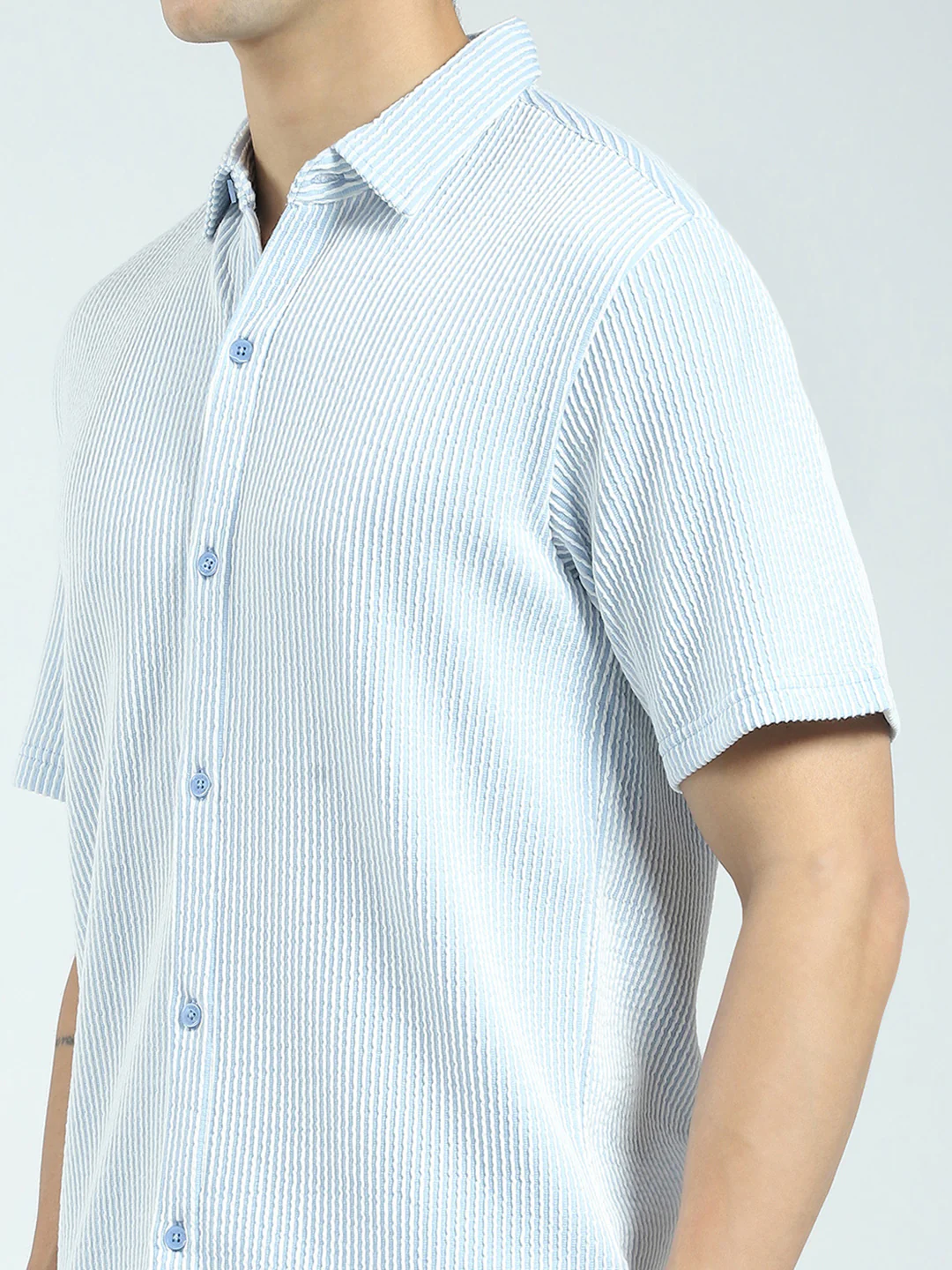 Rock.it Men Blue Stripe Collar Half Sleeve Cords Set - Image 7