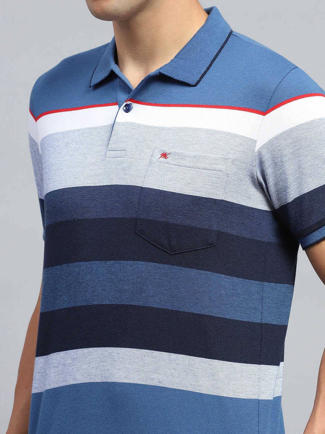 Men Blue Stripe Collar Half Sleeve T-Shirt - Image 6