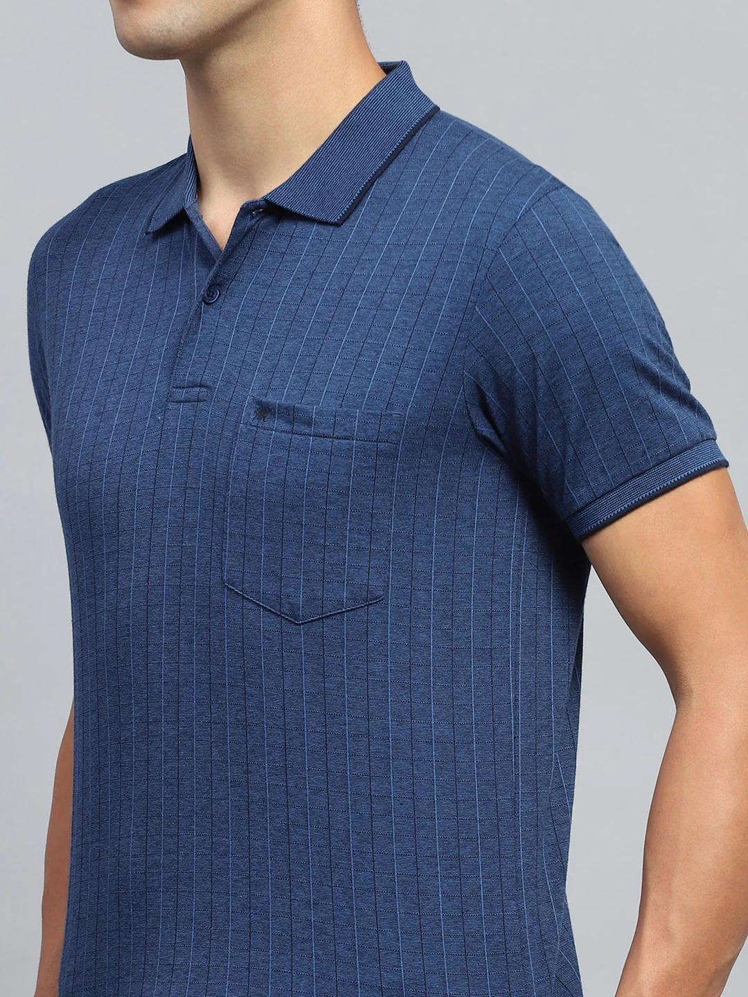 Men Blue Stripe Collar Half Sleeve T-Shirt - Image 6