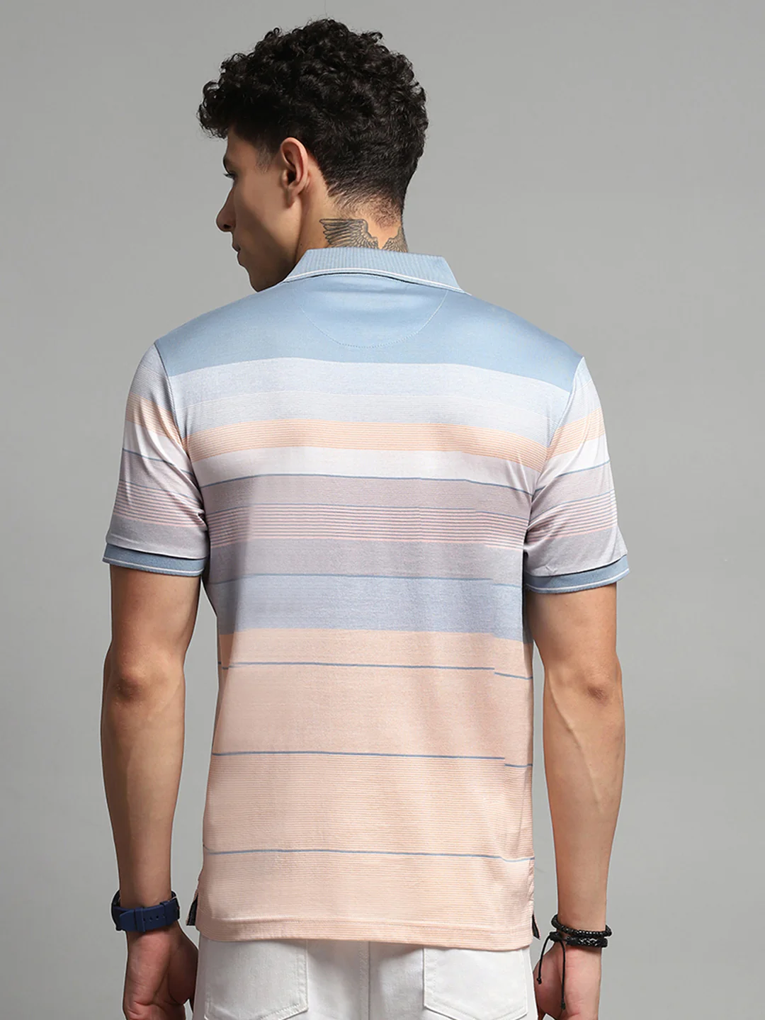 Luxuria Men Blue Stripe Collar Half Sleeve T-Shirt - Image 5