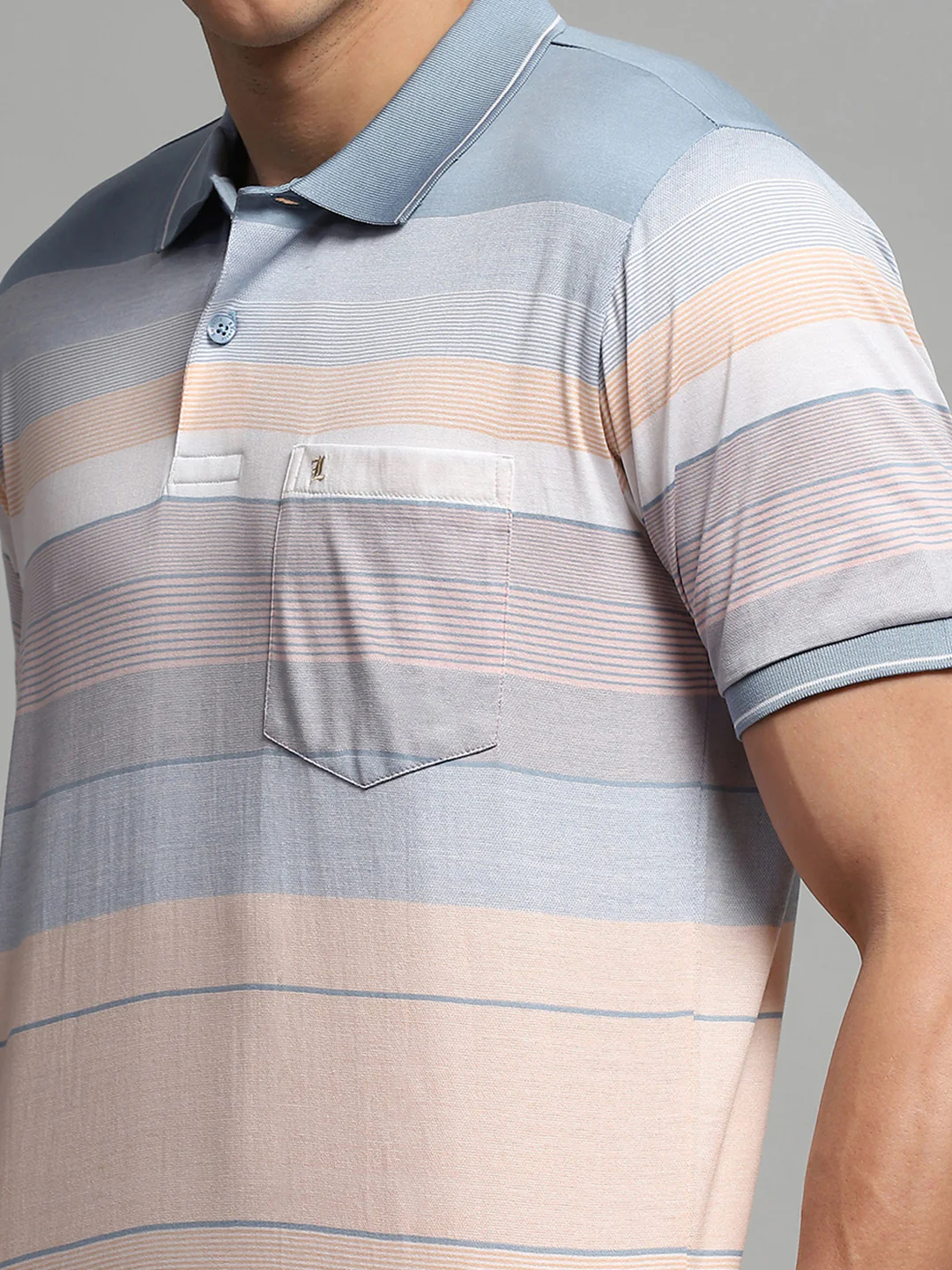 Luxuria Men Blue Stripe Collar Half Sleeve T-Shirt - Image 6