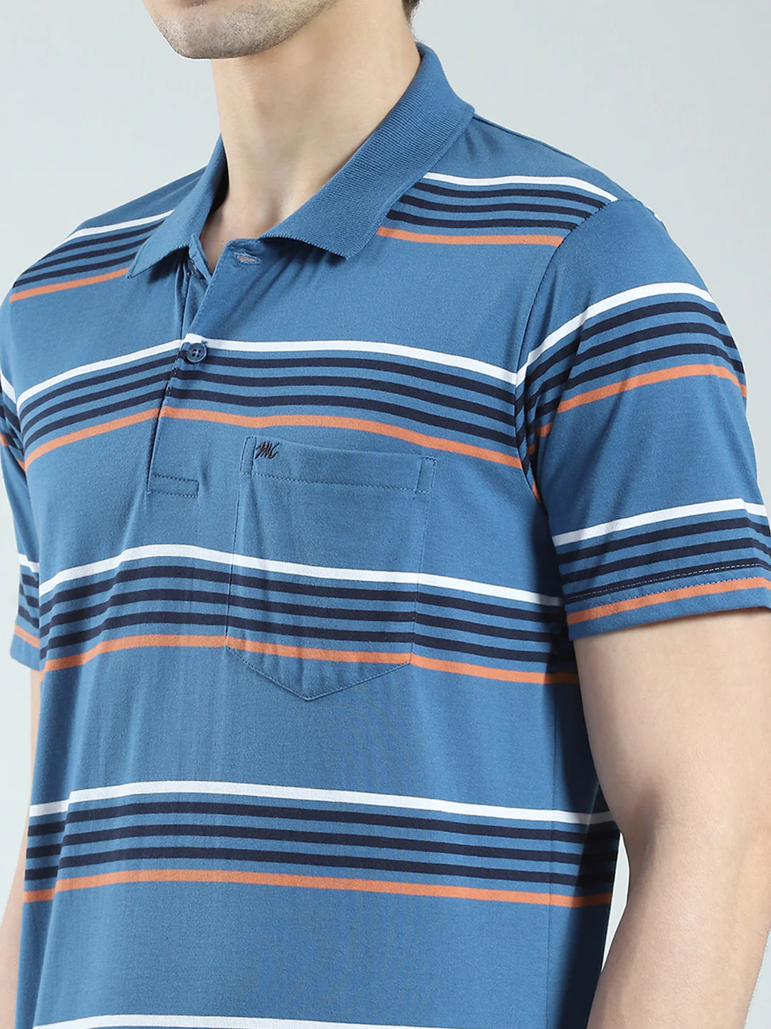 Men Blue Stripe Collar Half Sleeve T-Shirt - Image 6