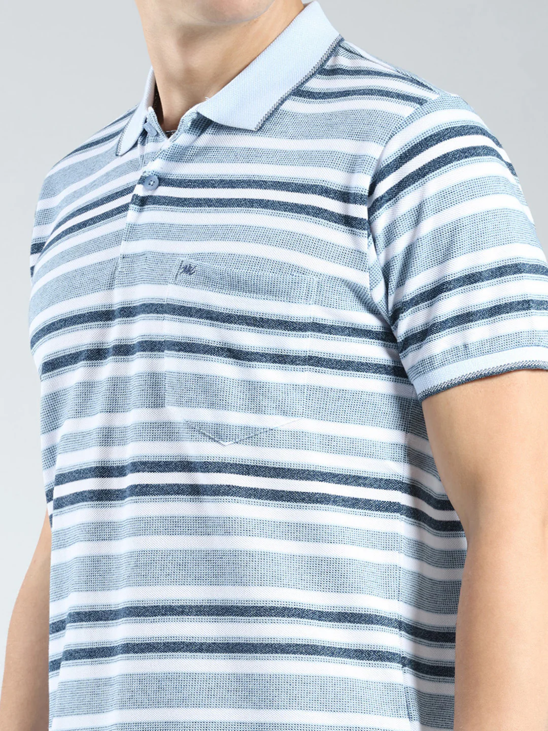 Men Blue Stripe Collar Half Sleeve T-Shirt - Image 6