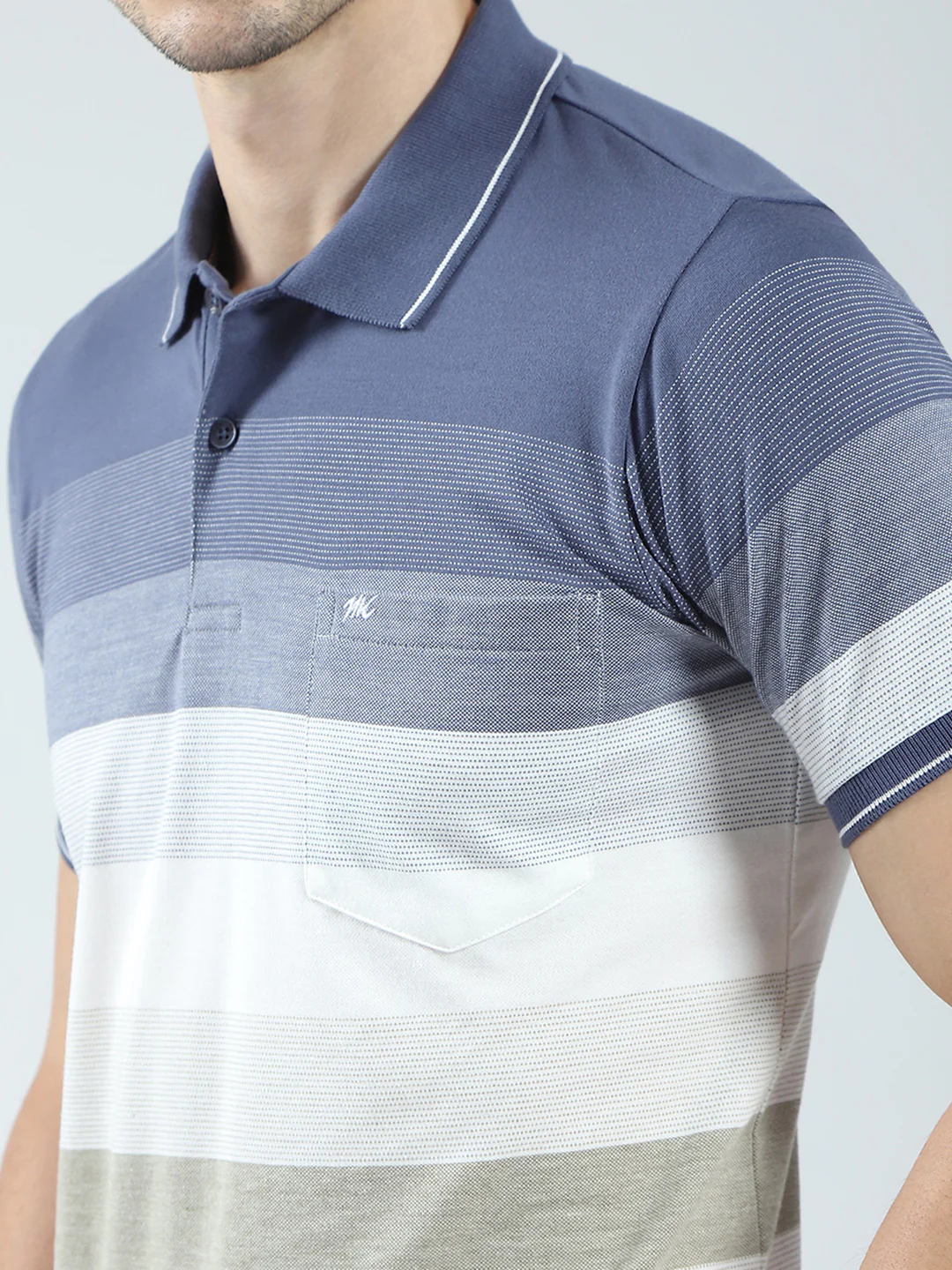 Men Blue Stripe Collar Half Sleeve T-Shirt - Image 7