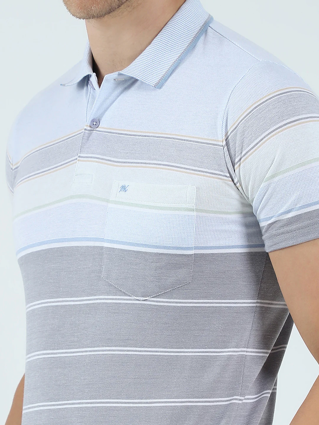 Men Blue Stripe Collar Half Sleeve T-Shirt - Image 7