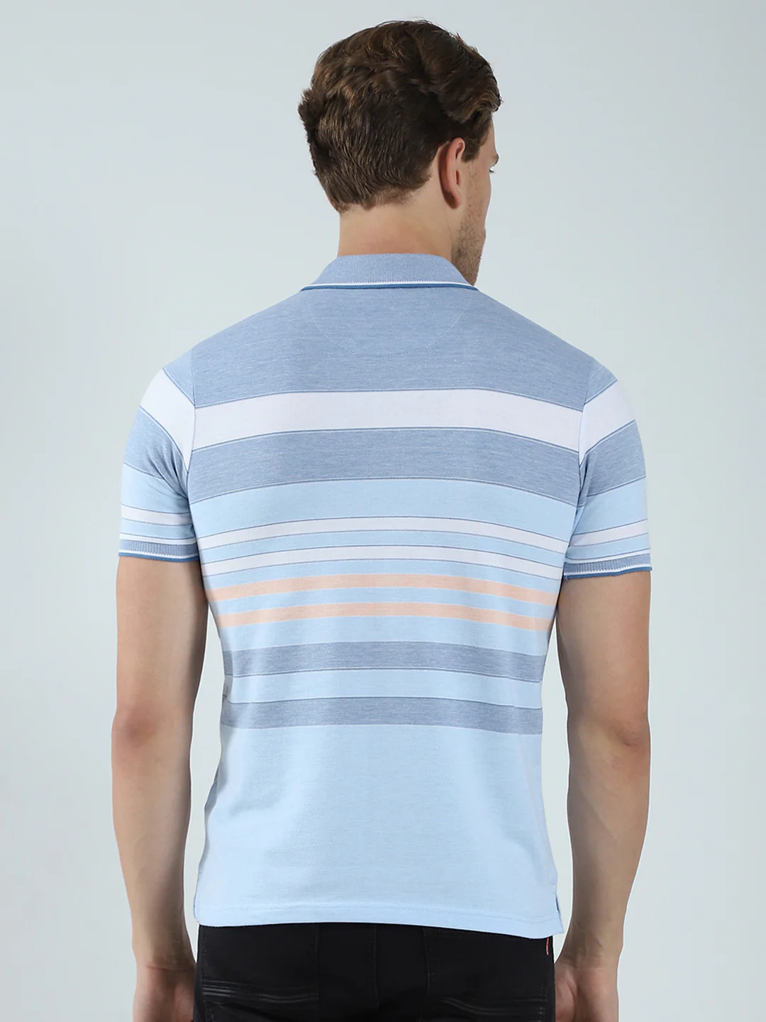 Men Blue Stripe Collar Half Sleeve T-Shirt - Image 5