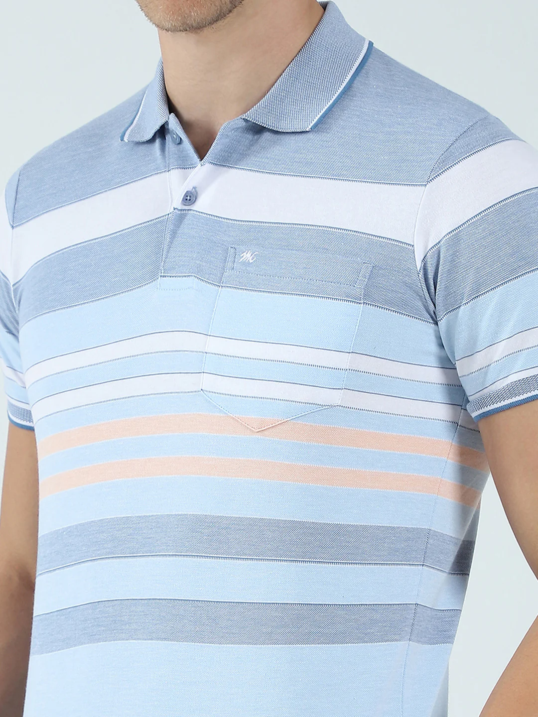 Men Blue Stripe Collar Half Sleeve T-Shirt - Image 7