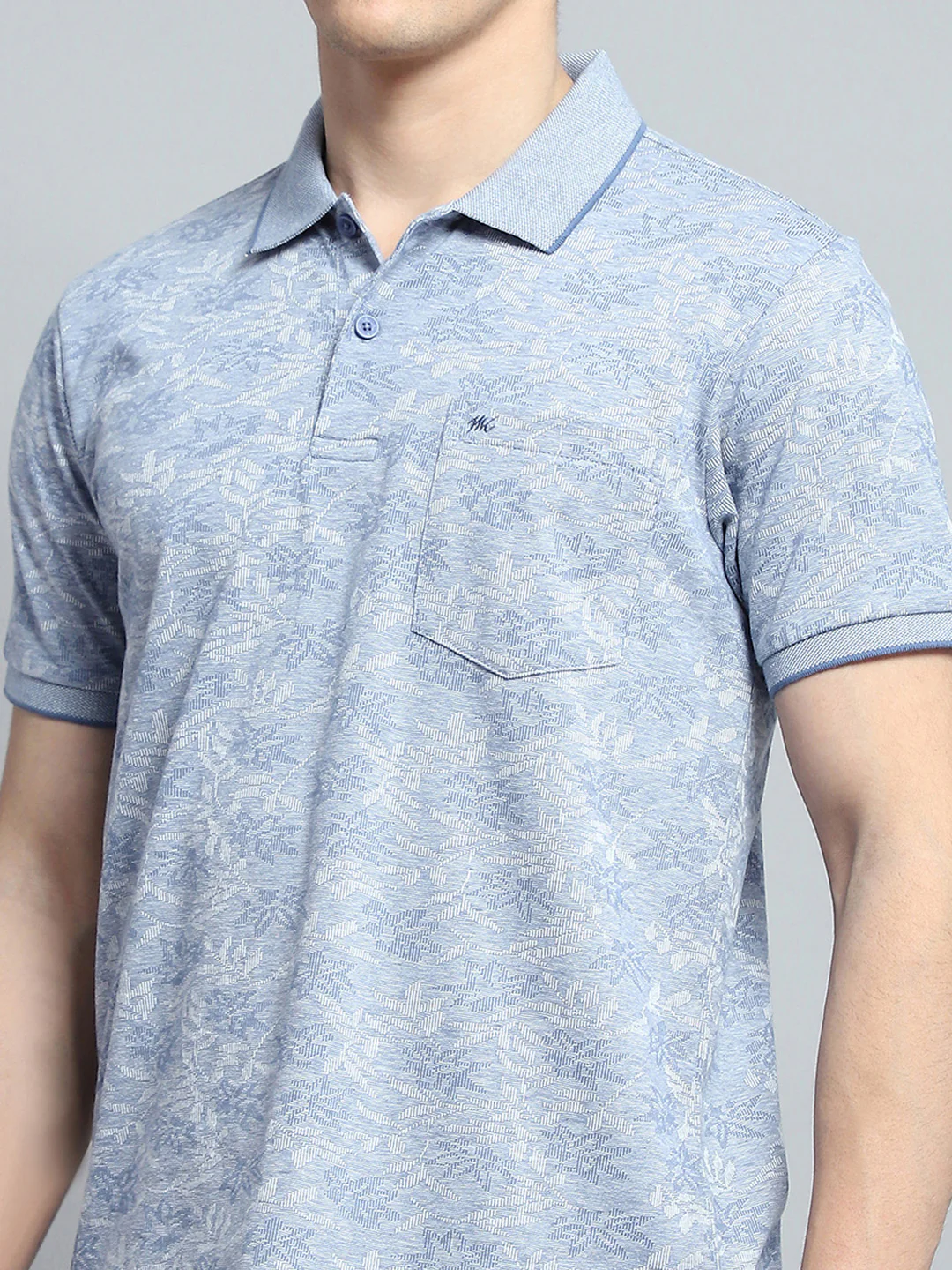 Men Blue Stripe Collar Half Sleeve T-Shirt - Image 7