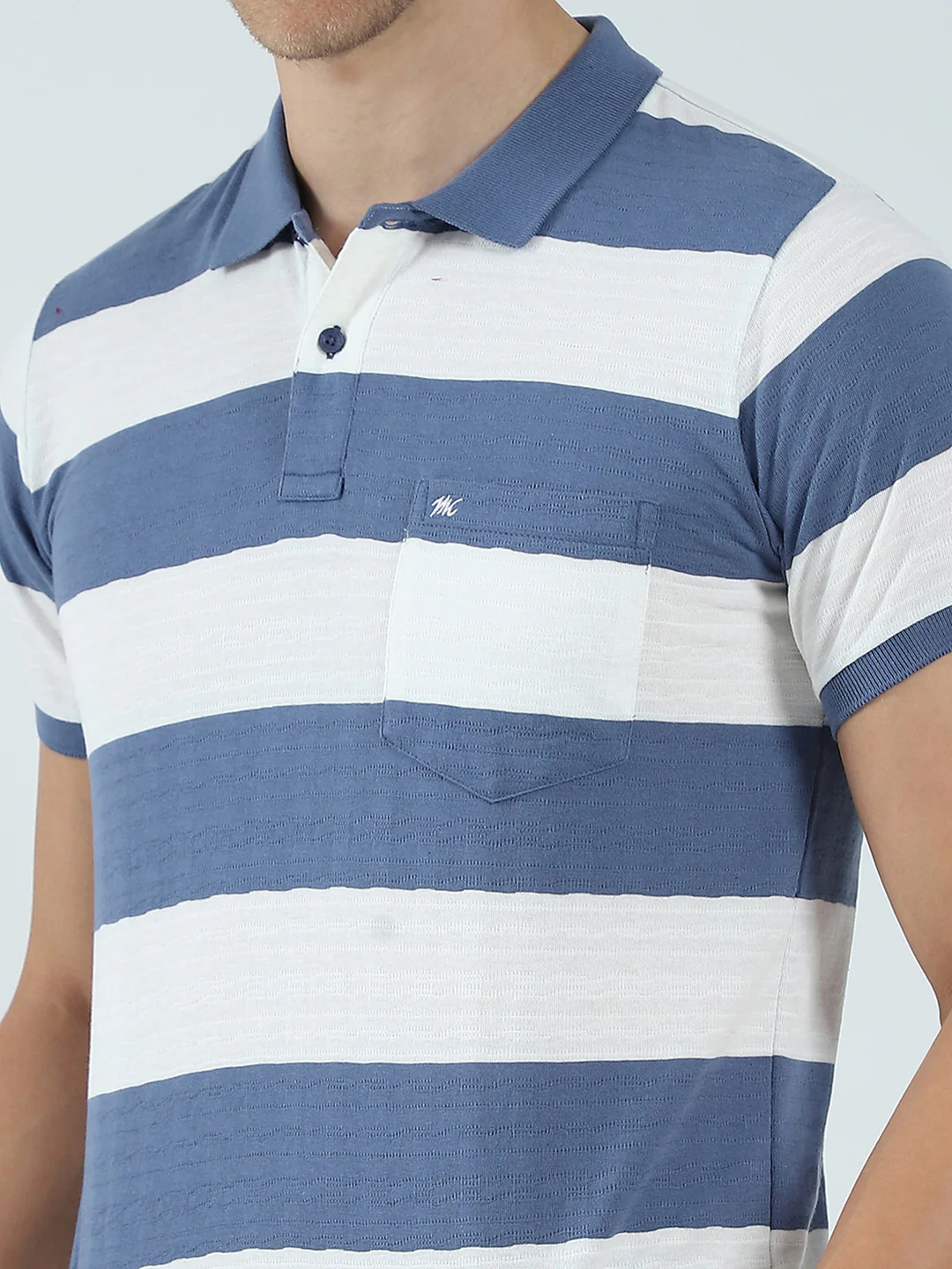 Men Blue Stripe Collar Half Sleeve T-Shirt - Image 7
