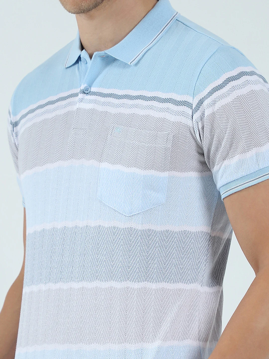 Men Blue Stripe Collar Half Sleeve T-Shirt - Image 6
