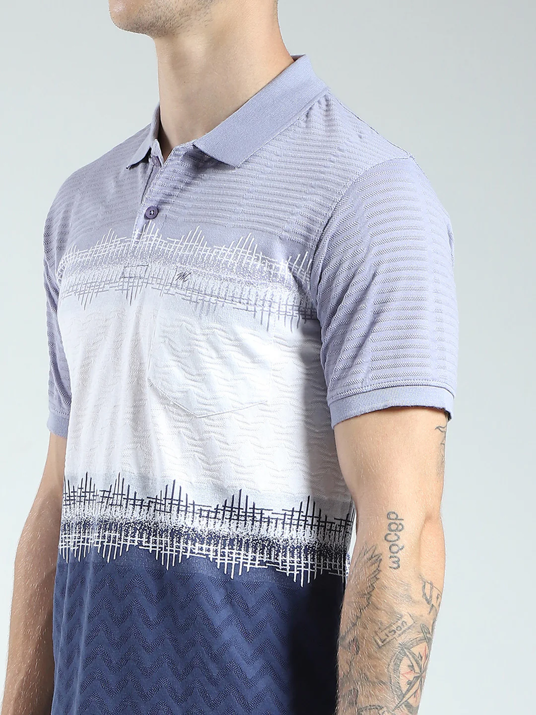 Men Blue Stripe Collar Half Sleeve T-Shirt - Image 6