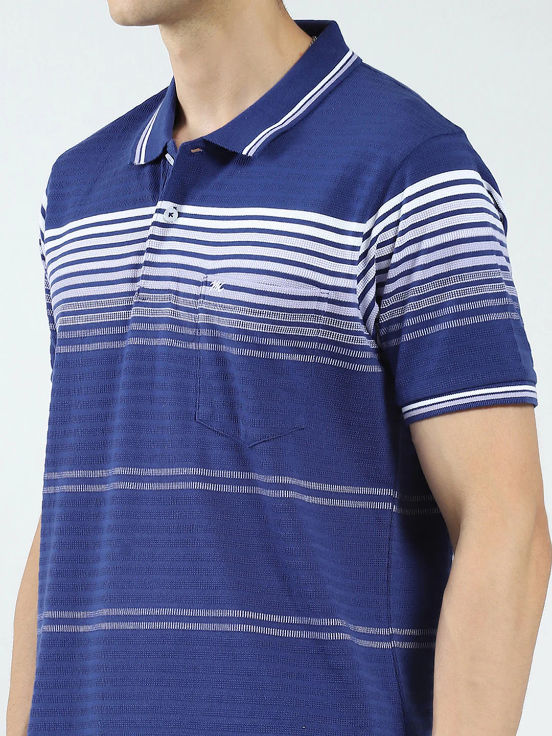 Men Blue Stripe Collar Half Sleeve T-Shirt - Image 6