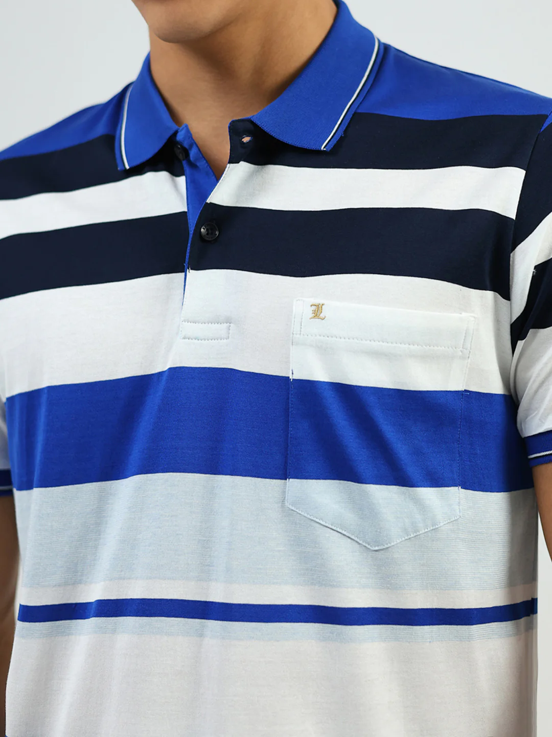 Luxuria Men Blue Stripe Collar Half Sleeve T-Shirt - Image 7