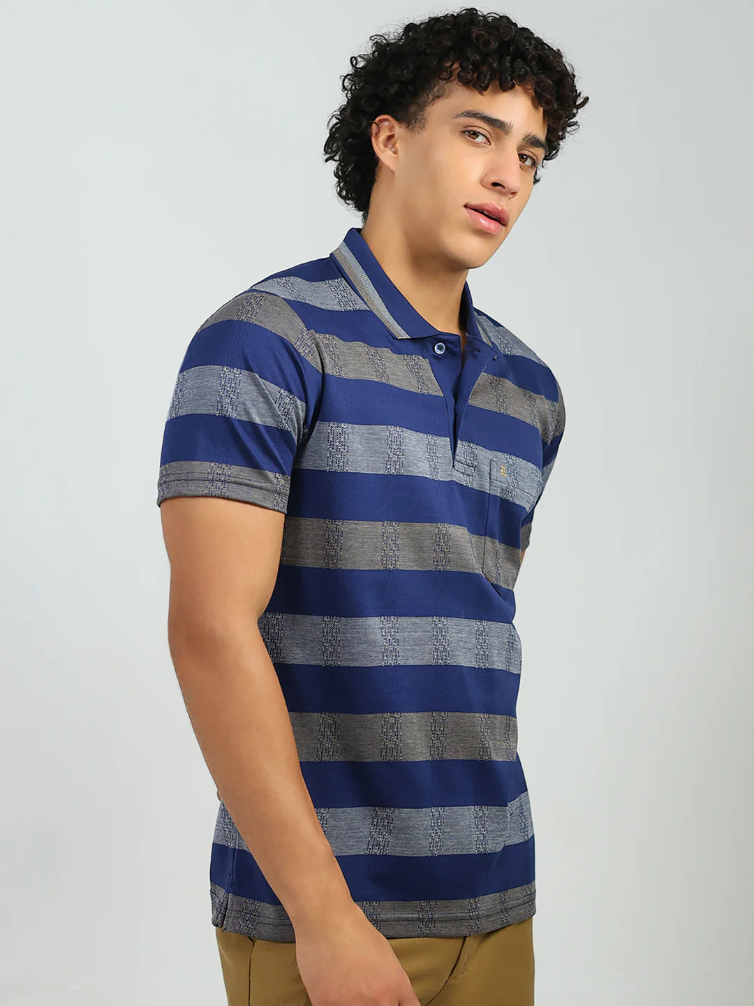 Luxuria Men Blue Stripe Collar Half Sleeve T-Shirt - Image 4