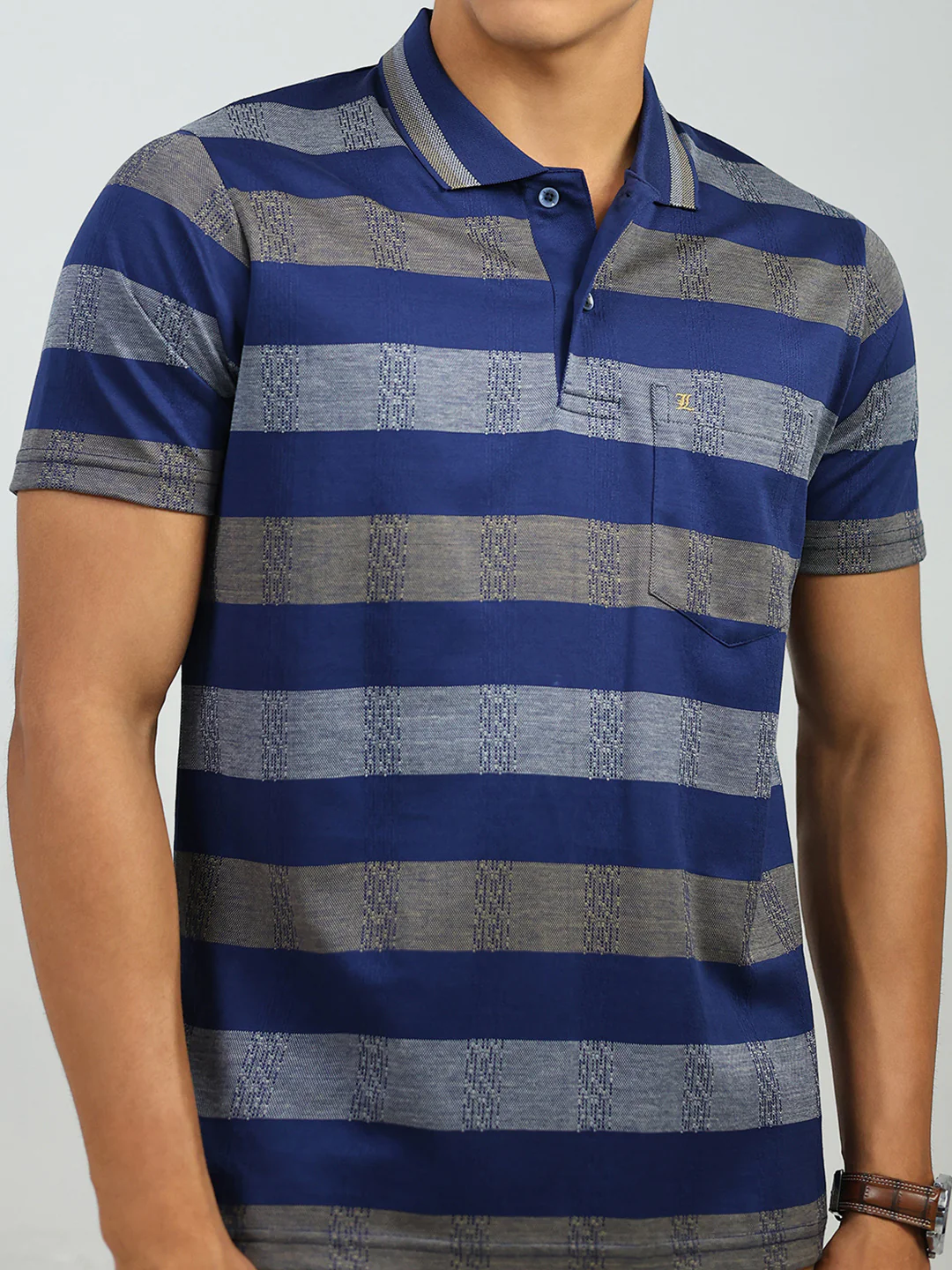 Luxuria Men Blue Stripe Collar Half Sleeve T-Shirt - Image 6