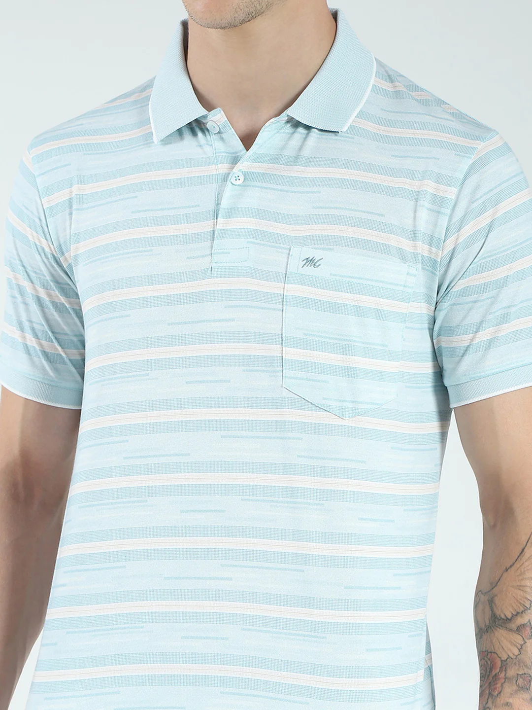 Men Blue Stripe Collar Half Sleeve T-Shirt - Image 7