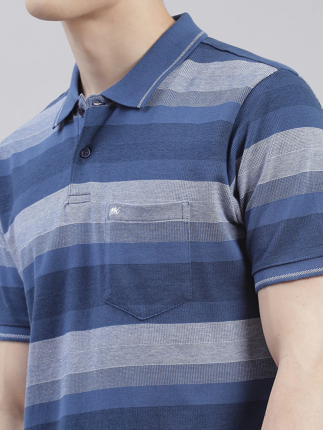 Men Blue Stripe Collar Half Sleeve T-Shirts - Image 7