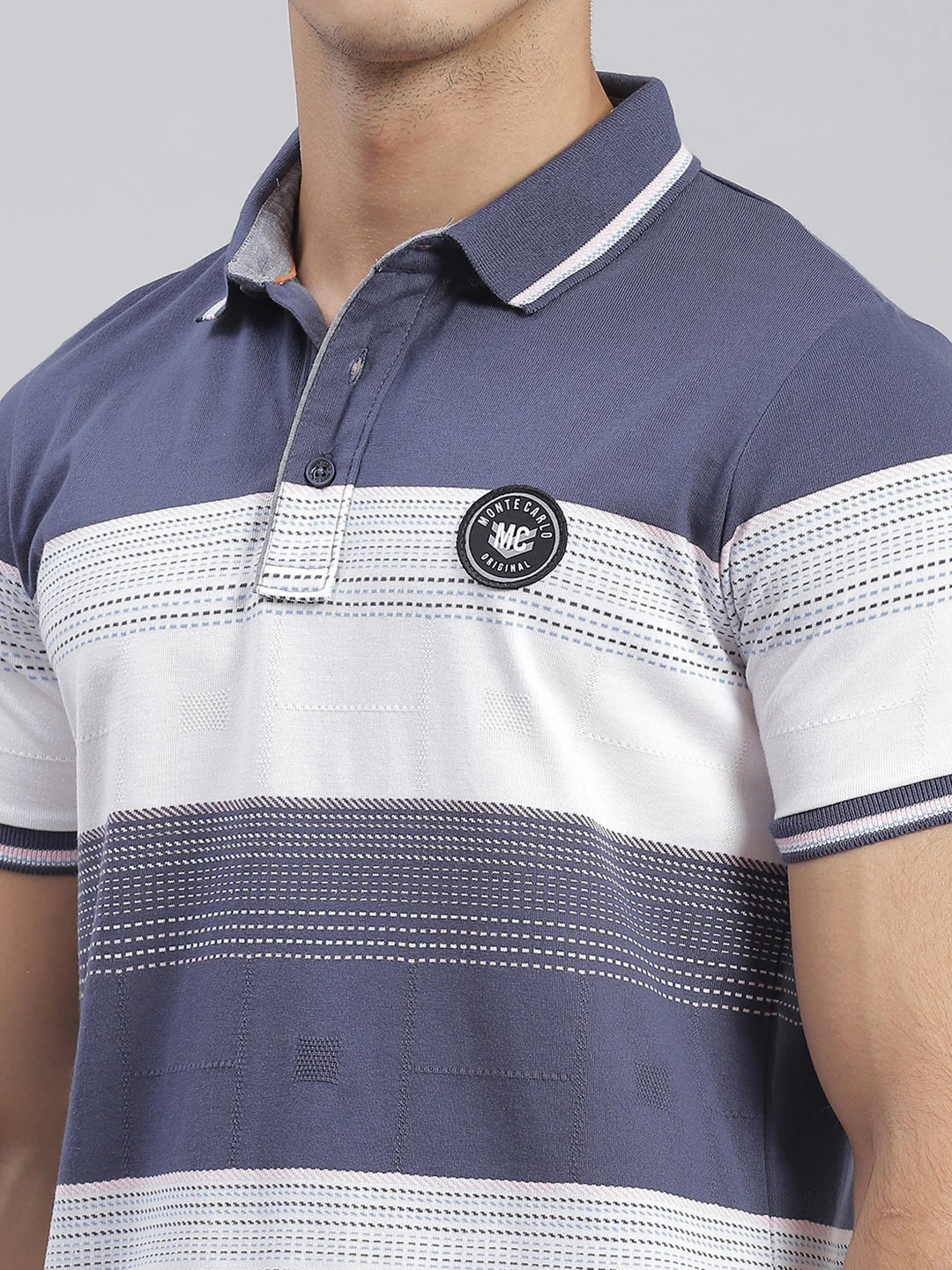 Men Blue Stripe Collar Half Sleeve T-Shirts - Image 6
